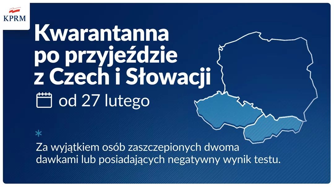 Kwarantanna po przyjeździe z Czech i Słowacji od 27 lutego – wyjątek dla zaszczepionych i osób z negatywnym wynikiem testu