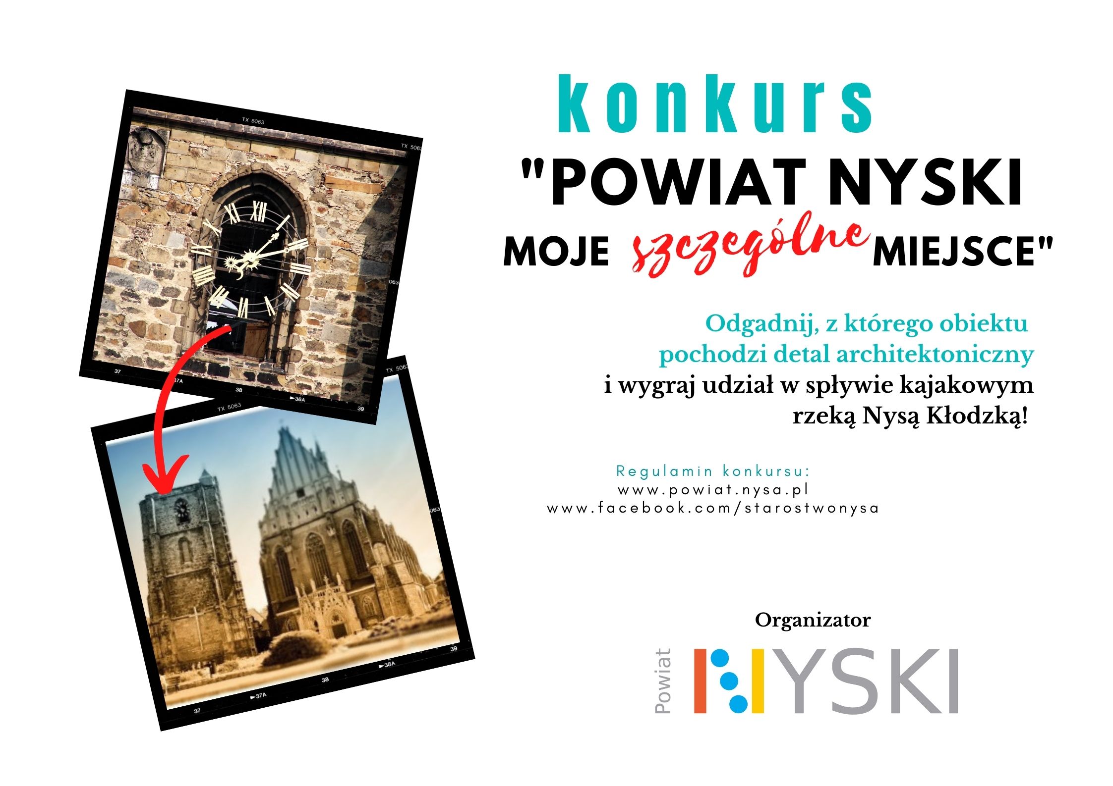 Plakat informujący o konkursie „Powiat Nyski moje szczególne miejsce”