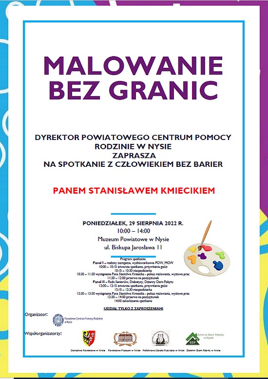 Plakat malowanie bez granic - program spotkania  z Panem Stanisławem Kmiecikiem