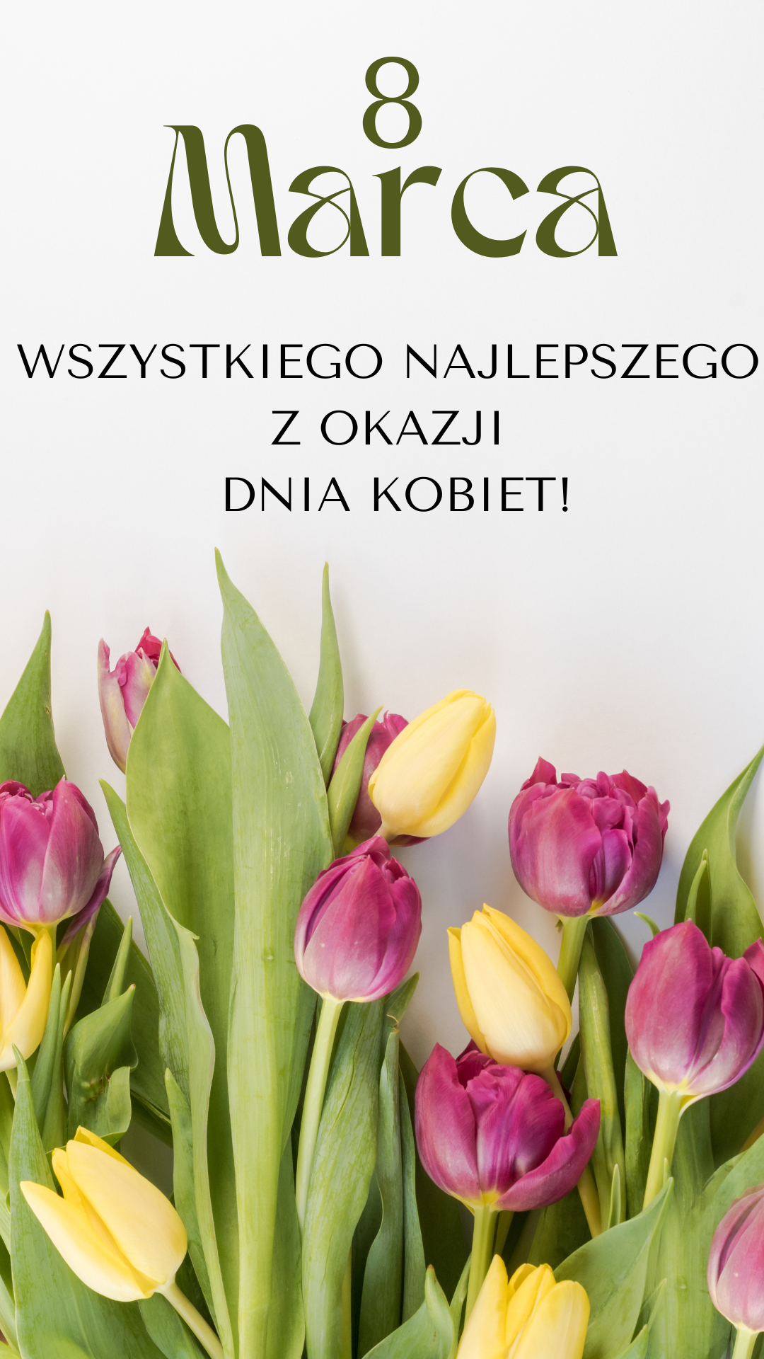 Bukiet tulipanów z życzeniami na Dzień Kobiet